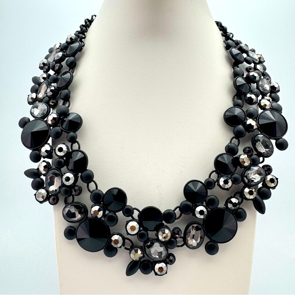 Bold And Glamorous Natasha Black Crystal Statement Collar Necklace